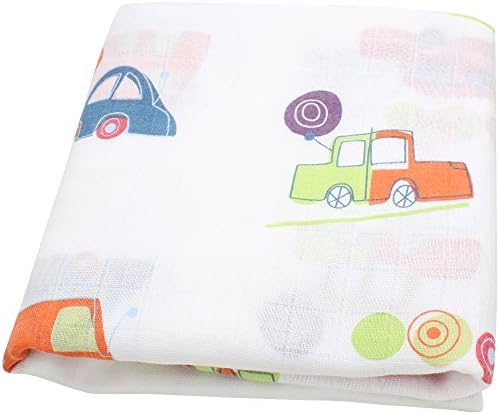 LifeTree Baby Muslin Cloths, Car Print Bamboo Cotton Muslin Squares for Baby Girls or Boys, Baby Swaddle Blanket