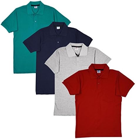 FLEXIMAA Men's Cotton Polo Collar T-Shirt (Pack of 4) Red, Navy Blue, Reliance Green & Grey Milange Color