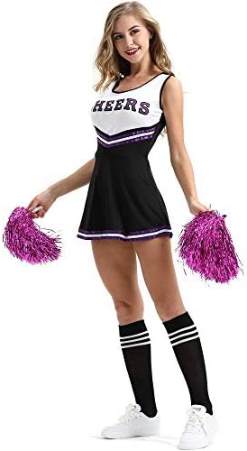 fagginakss Ladies Cheer Sexy Dress High School Girl Uniform Cheerleader Fancy Dress Adult Cosplay Party Halloween Costume Outfit Cheerleader Uniform Black