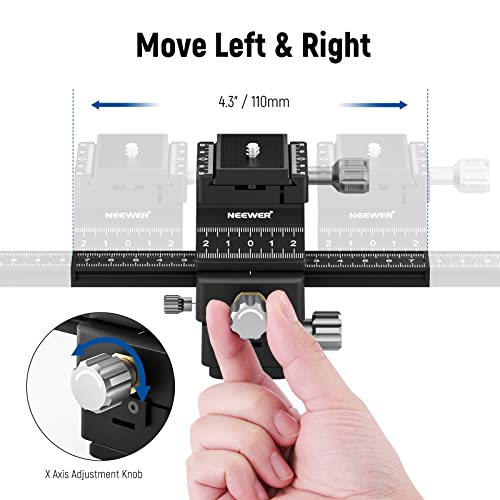 NEEWER 4-Way Macro Focusing Rail with Quick Release Plate for Arca Type, 1/4 Inch Thread for Macro Photography & Close-up Photography, Compatible with Canon Nikon Fujifilm Sony DSLR Mirrorless Camera