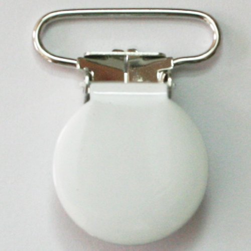 5 White Round 1 Inch Enamel Suspender Passy Binky Pacifier Mitten Clips