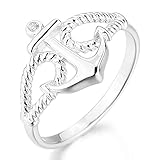 INBLUE Women's 925 Sterling Silver Ring CZ Silver Tone Anchor Nautical Size9