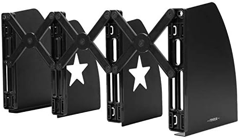 Bookends PINREK Book Stand Retractable Book Holder Metal Iron Adjustable Nonslip DIY Design Bookshelf for Students Bedroom Library Office School Supplies Stationery Gift(Black)