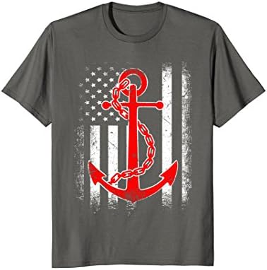 Mens Vintage Sailor Boat Anchor Boating USA American Flag T-Shirt 2XL Asphalt