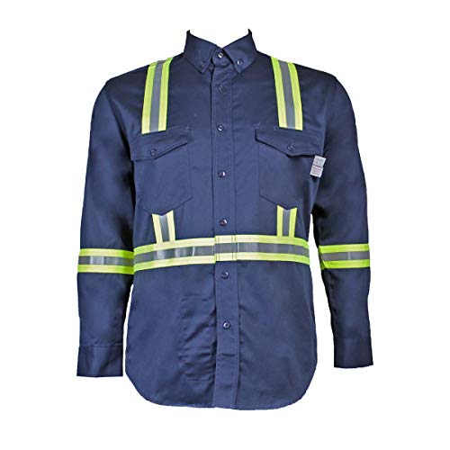 Oil and Gas Safety Supply Men's Flame Resistant Reflective Button Shirt XL Navy