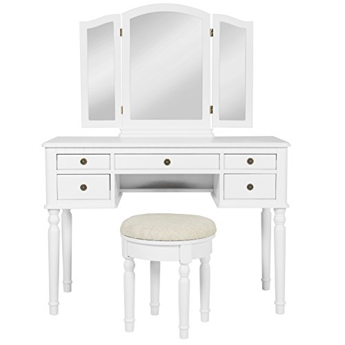 Best Choice Products Wooden Makeup Jewelry Vanity Set Table With Mirror