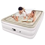 TOPELEK Air Mattress, Queen Airbed with Built-in Electric Pump, Flocked Fabrics & Extra Thick PVC, Storage Bag, Easy Setup for Indoors and Outdoors Use, Height 19”/9” for Guest, Rest, Camping