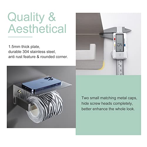 Toilet Paper Holder with Phone Shelf Brushed Nickel, APLusee Bathroom Accessories SUS 304