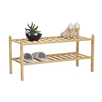 BAMFOX 2-Tier Shoe Rack,Bamboo Stackable Shoe Storage Organizer Unit Entryway Shelf,27.2"x11"x13.2" in Natural Color