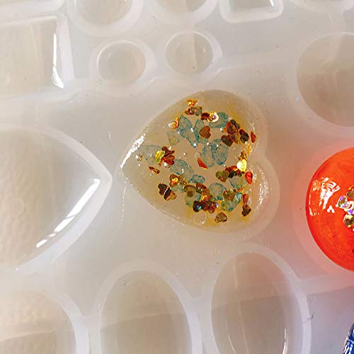 ScivoKaval Cabochon Gem Jewelry Silicone Mold Oval Teardrop Square Heart Round Shapes for Polymer Clay Crafting Resin Epoxy Pendant Earrings Making Casting DIY Craft Mold 29 Design 58 Cavity Large - Thumbnail 4