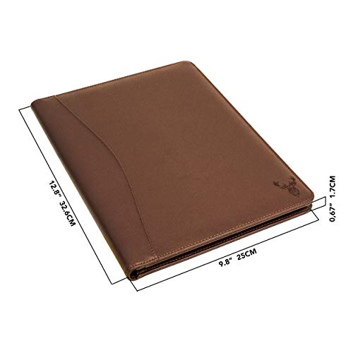 Wundermax Padfolio Portfolio Vegan Leather Binder Business Folder Resume Organizer with Legal Size Notepad Holder for Professional Notebook Interview Designer Clipboard Folio for Men Women Brown