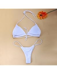 Traje de baño brasileño de dos piezas, color liso, traje de baño acolchado, traje de baño con tanga