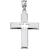 Claddagh Gold Holy Spirit Cross with Descending Cut out Dove Center Pendant