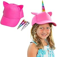 Unicorn Hat for Girls - Kids Baseball Cap with 2 Changeable Unicorn Horns, Silver and Rainbow Unicorn Horns Stick on Pink Hat, Adjustable Size, UV Sun Protection for Toddlers