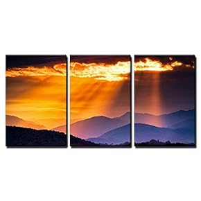 3 Piece Canvas Wall Art - Colorful Autumn Sunrise Over The Smoky Mountains - Modern Home Art Stretched and Framed Ready to Hang - 16"x24"x3 Panels