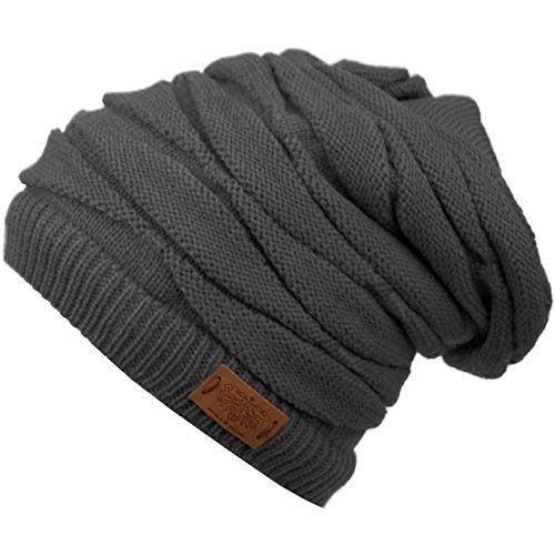 ANGELA & WILLIAM Women's Casual Knit Multi Purpose Winter Thick Warm Slouchy Headwrap Beanie Cap Hat (Dark Gray)