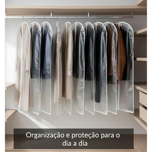 Kit 3 Capas Protetoras de Terno, Vestido e Cosplay 60x120cm Anti-Mofo e Umidade com Zíper – Visor Fosco PEVA + Traseira Respirável TNT
