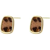 Dainty Leopard Print Stud Earrings for Women Vintage Minimalist Gold Plated Geometric Animal Print Studs Hypoallergenic Fashion Jewelry for Her Mom Birthday Thanksgiving 16mm