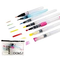 OOKU Watercolor Brush Pens 8 Piece Set - 7 Multi Purpose Watercoloring Brush pens - Bonus Pen Brushes Holder Pouch, Artist Grade Watercolor Brushes for Water Color Painting & Lettering