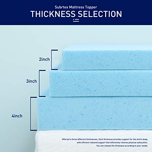 subrtex 4 Inch Memory Foam Mattress Topper Ventilated Gel Infused Bed