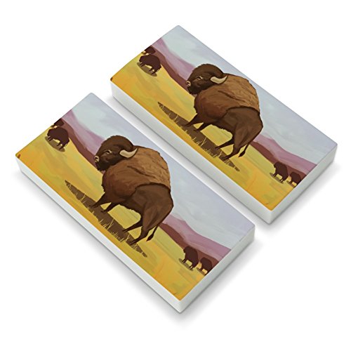 American Bison Buffalo Herd on the Plains Eraser Set of 2