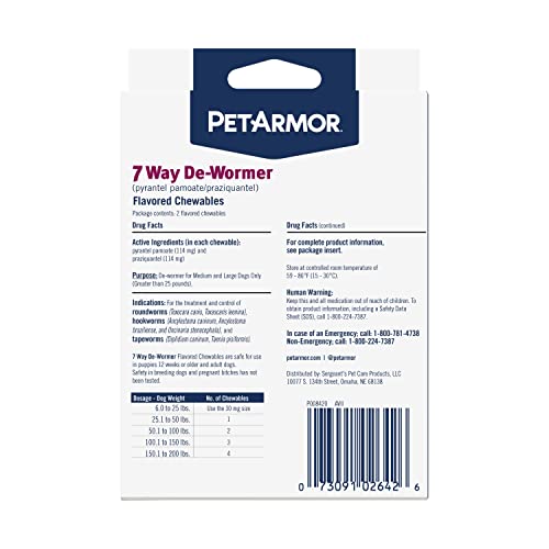 PetArmor 7 Way DeWormer for Dogs, Oral Treatment for Tapeworm