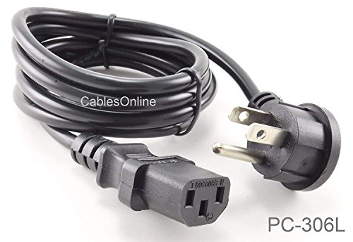 CablesOnline , 6ft Flat Plug AC Power Cord, Flat Right-Angle NEMA 5-15P to IEC C13, 18 AWG, PC-306L