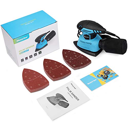 morpilot Detail Palm Corner Mouse Hand Sander Sanding Tool 130w, 14000 RPM Sander with dust Collector, 18 Pieces of Sandpaper, Suction for Sanding Wood