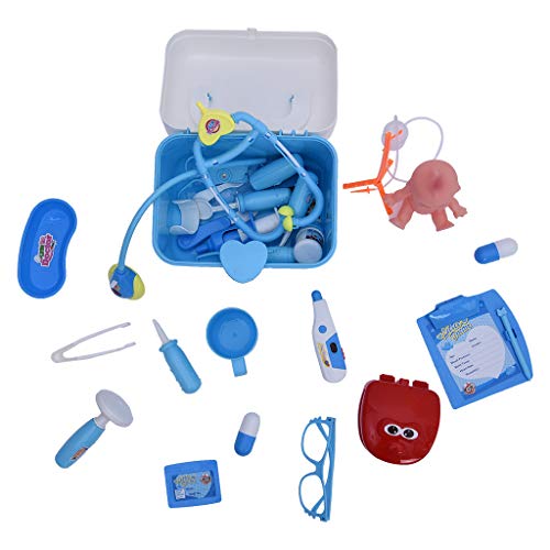 Kids Educational Doctor Kit | 35PCS Pretend Play Set Medical Kit w/Doll Carrying Case | Dentist Medical Role Play Learning Toy Doctor Playset Gifts for Child,Toddlers, Boys & Girls (Blue)