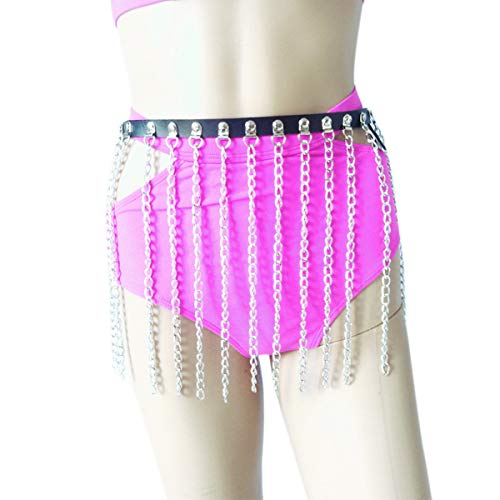 RARITYUS Women Sexy Rave Punk Waist Body Chain Harness Garter Belt Adjustable with Metal Chain Tassel for Party Festival Costume