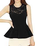 Allegra K Women Round Neck Lace-Paneled Sleeveless Peplum Top