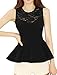 Allegra K Ladies Slipover Round Neck Hollow Out Sleeveless Peplum Tops S Black