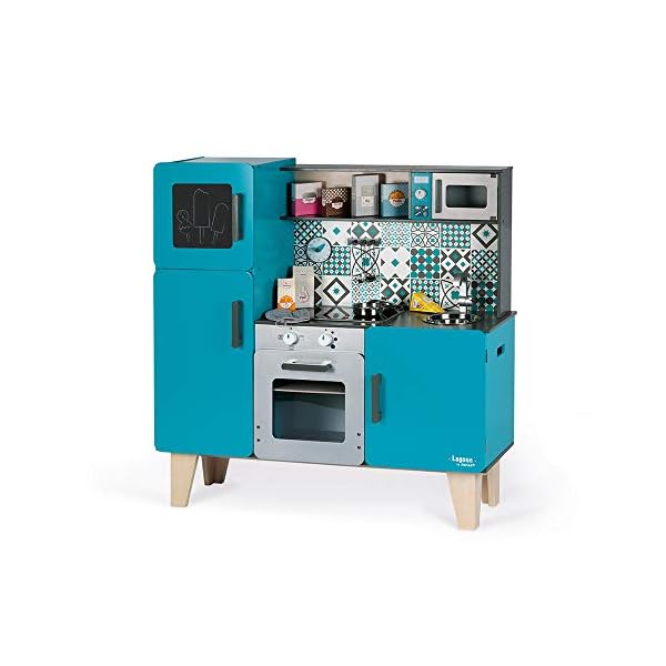 Janod - Wooden Play Kitchen Lagoon Maxi with Fridge and Microwave Oven - Pretend Play Toy Kitchen - 15 Accessories… – Bild 3