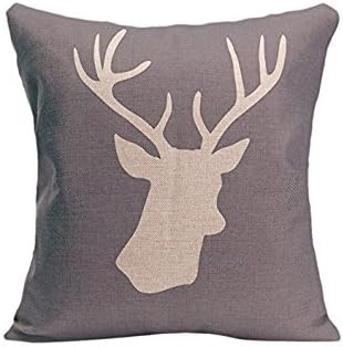 Cotton Linen Pillowcase Shape Of Deer Head Printed Cushion Cover Lvsure Pillocases For Living Room Or Beroom 20 x 20 inches / 50 cm x 50 cm