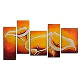TJie Art Hand Painted Mordern Oil Paintings Cloaked in Light 5, For indoor use 5-piece wall art in modern and contemporary style, Hand-painted on canvas with high-quality oil, Botanical theme in yellow and orange, Dimensions: 68W x 32H in