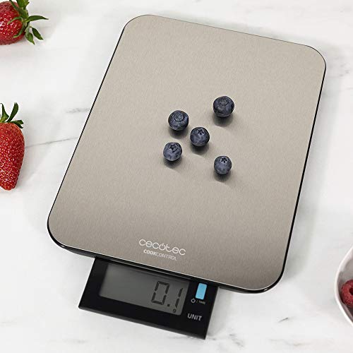 Báscula de Cocina Digital Cook Control 9000 Waterproof, Alta Precisión, Acero Inoxidable, Resistente al Agua, Pantalla LCD Retroiluminada Extragrande y Extraíble, Capacidad Máxima 10 Kg