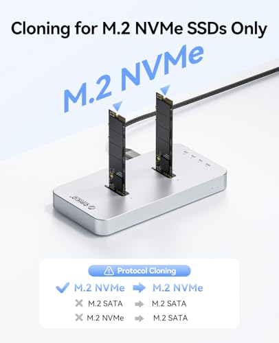 ORICO M.2 NVMe - Carcasa para clonación SSD (aluminio, con dos compartimentos y 40 Gbps, base de clon offline para SSD M.2 de los formatos 2230/2242/2260/2280/22110 – M240)