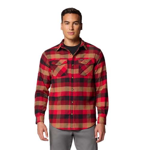 Columbia Men’s Bearmouth Springs Roll Up Long Sleeve Flannel Shirt, Red Jasper Buffalo Check, Large