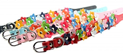 Beirui Cute PU Leather Dog Collar with Adorable Flowers Neck for 10-13",Pink - Thumbnail 2