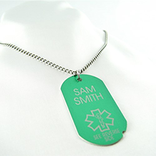 My Identity Doctor Custom Engraved Medical Alert ID Dog Tag, Aluminum - Green