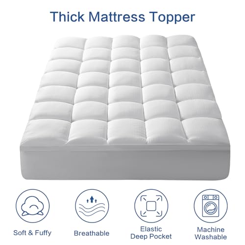 MEROUS Mattress Topper Queen Pillow Top 900GSM Extra Thick 5D+7D Ultra Soft & Breathable Mattress Pad Cover for Back Pain with 8-21 Inch Deep Pocket Overfilled Down Alternative Filling(White,Queen)
