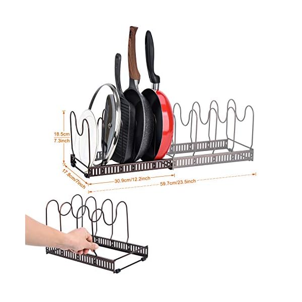 Toplife-Expandable-Pans-Organiser-Rack-10-Adjustable-Compartments-Pantry-Cabinet-Bakeware-Lid-Plate-HoldersBrown toplife Expandable Pans Organiser Rack, 10 Adjustable Compartments, Pantry Cupboard Bakeware Lid Plate Holders, Brown