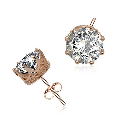 ACJNA Rose Gold Crown Stud Earrings 925 Sterling Silver Hypoallergenic 8MM