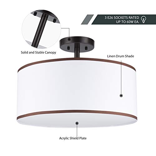 COZ Drum Light, 18" Bronze Finished 3 Light Drum Chandelier, Semi Flush Mount Contemporary