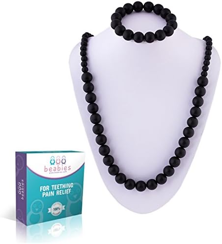 Beabies FDA Silicone Nursing Teething Necklace for Mom and Bracelet for Baby, Black