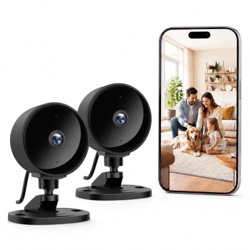 WOLFANG 1080P Indoor Security Camera, WiFi Home Security Camera, Pet Camera with Night Vision, No Monthly Fee, 2-Way Audio, Motion Alerts, Works with Alexa & Google Home, 2 Pack