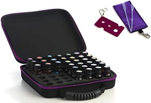 GenRev 42 Bottle Essential Oil Travel Case Hard Shell Storage Organizer Holder: standard 5ml 10ml 15ml Bottles – Roller Pouch with Clip for Purse, Roller Opener Key Tool, Pipette Transfer Dropper Set
