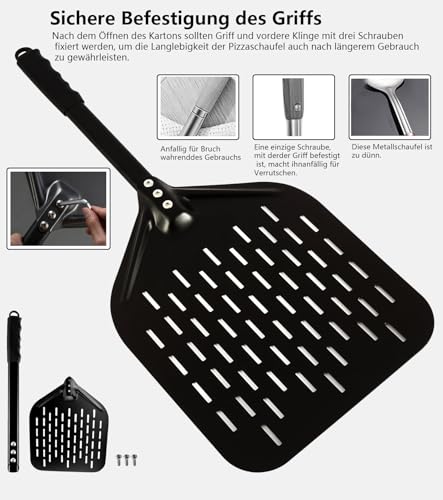 ZUGJOZD Perforated Pizza Shovel, Anodized Aluminum Pizza Shovel, Comfortable Removable Handle with 7 in 12 in Pizza Scoop for Turning and Carrying Compatible with Various Ovens