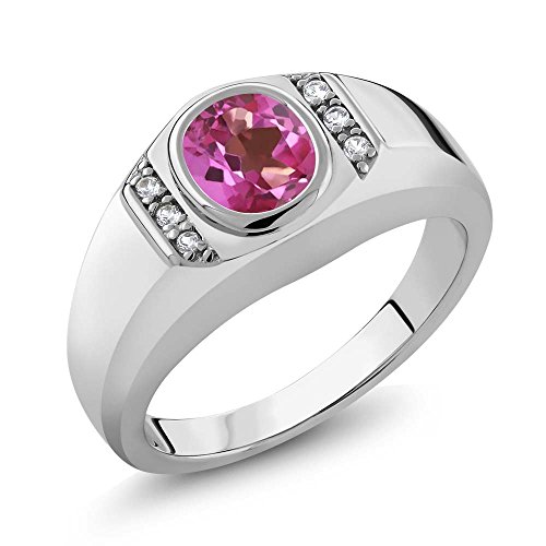 1.36 Ct Pink Mystic Topaz White Created Sapphire 925 Sterling Silver Men's Ring