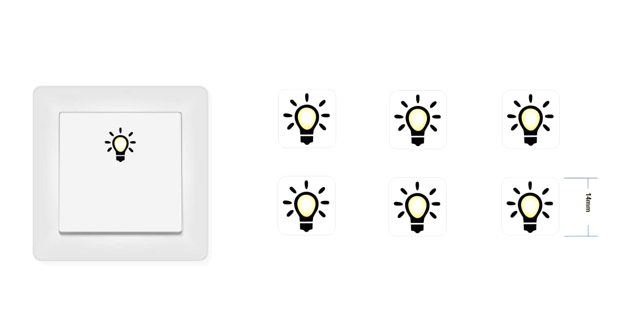 Light Sticker Set with 6 Pieces Sticker Light Switch Sticker Symbol (RP8/1) (14 mm)